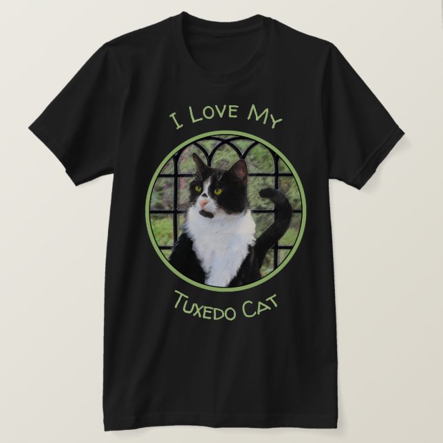 Tuxedo Cat in Window Painting Original Animal Art T-Shirt (Design Front)