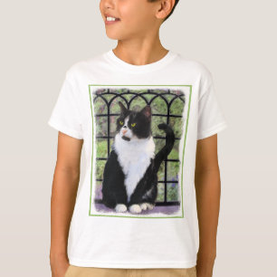 Tuxedo Cat in Window Painting Original Animal Art T-Shirt