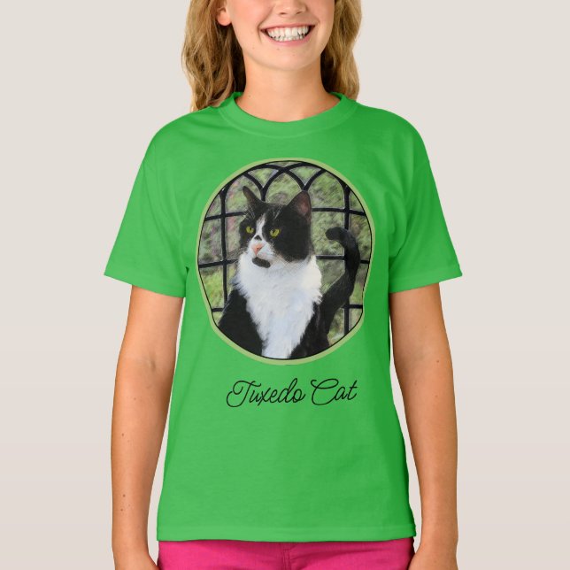 Tuxedo Cat in Window Painting Original Animal Art T-Shirt (Front)