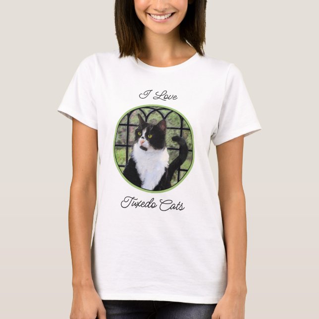 Tuxedo Cat in Window Painting Original Animal Art T-Shirt (Front)