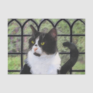 Tuxedo Cat in Window Painting Original Animal Art Tissue Paper