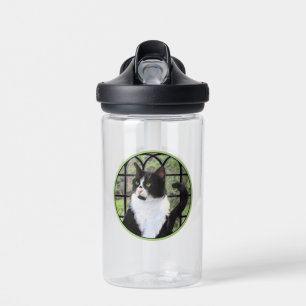 Tuxedo Cat in Window Painting Original Animal Art Water Bottle