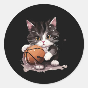 Tuxedo Cat Kitten Playing Sketll Sports Fans Classic Round Sticker