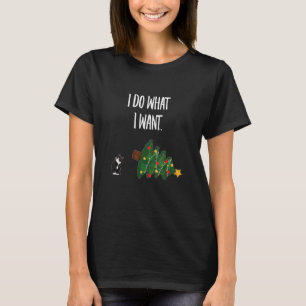 Tuxedo Cat Knocking Over Christmas Tree - I Do Wha T-Shirt