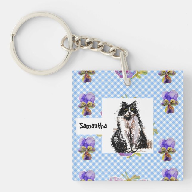 Tuxedo Cat Love You Black and White Cats Girls Key Ring (Front)