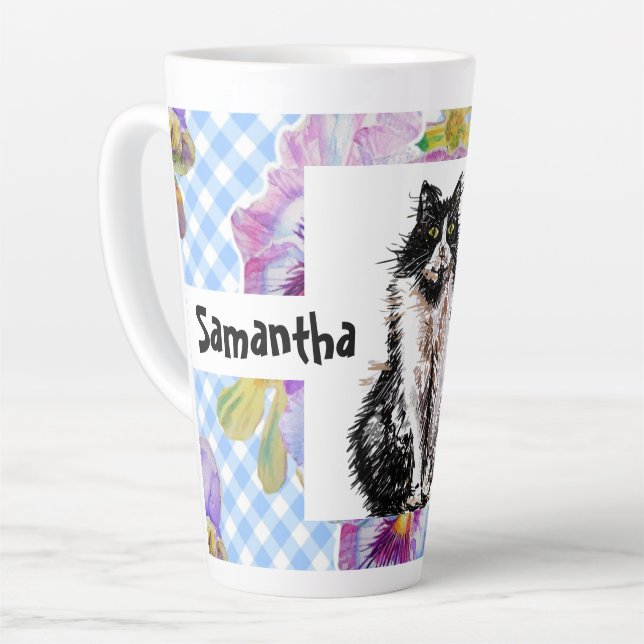 Tuxedo Cat Love You Black and White Cats Magnet Co Latte Mug (Left Angle)