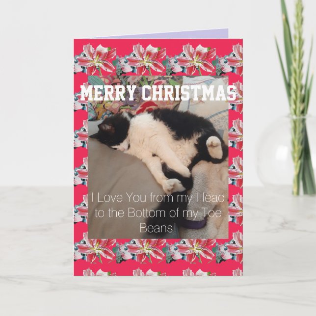Tuxedo Cat Love You Toe Beans Christmas Card (Front)