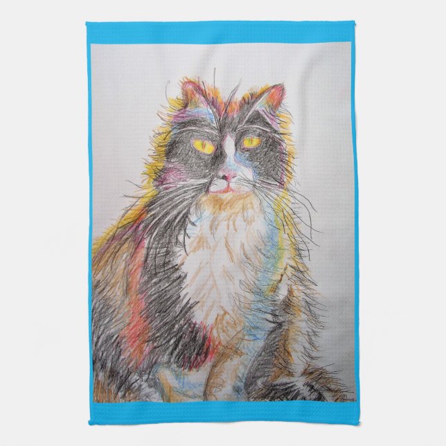 Tuxedo Cat Love You Womans Art Tea Towel (Vertical)
