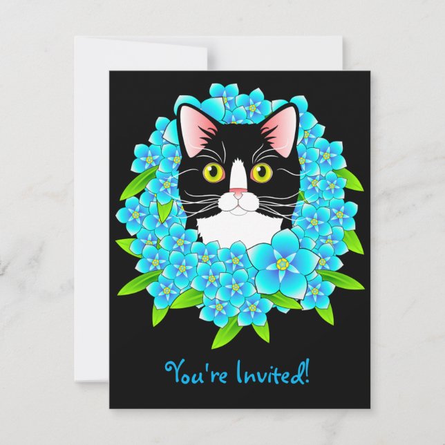 Tuxedo Cat Lover's Customisable Invitation Kitty (Front)