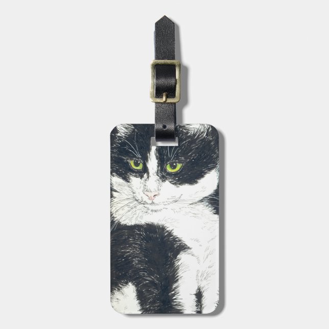 Tuxedo cat luggage tag (Front Vertical)
