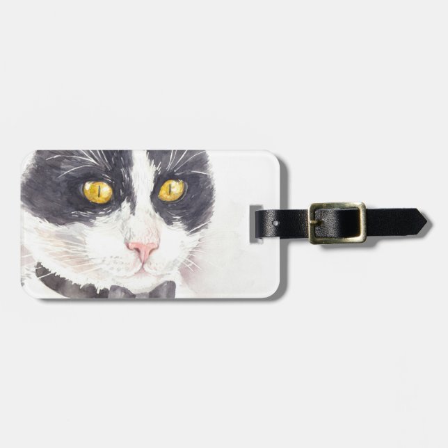 Tuxedo cat luggage tag (Front Horizontal)