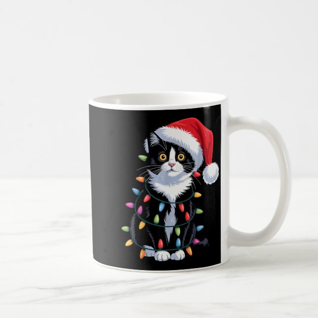 Tuxedo Cat Meow Santa Tuxie Christmas Tree  Coffee Mug (Right)