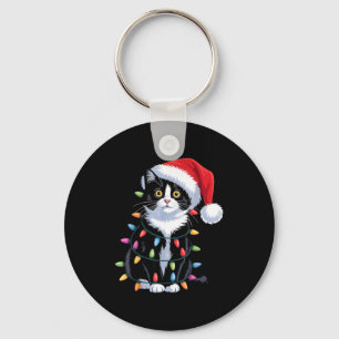 Tuxedo Cat Meow Santa Tuxie Christmas Tree Key Ring