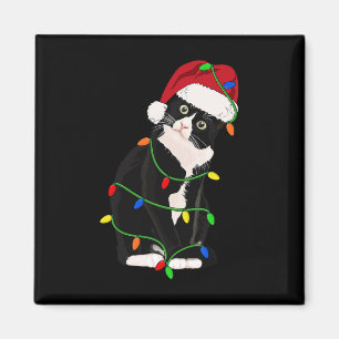 Tuxedo Cat Meow Santa Tuxie Christmas Tree Lights  Magnet