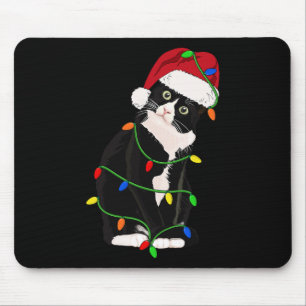 Tuxedo Cat Meow Santa Tuxie Christmas Tree Lights Mouse Pad
