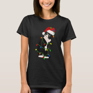 Tuxedo Cat Meow Santa Tuxie Christmas Tree Lights T-Shirt