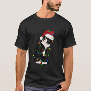Tuxedo Cat Meow Santa Tuxie Christmas Tree Lights  T-Shirt