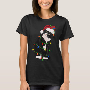 Tuxedo Cat Meow Santa Tuxie Christmas Tree Lights  T-Shirt
