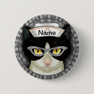 Tuxedo cat nurse  6 cm round badge
