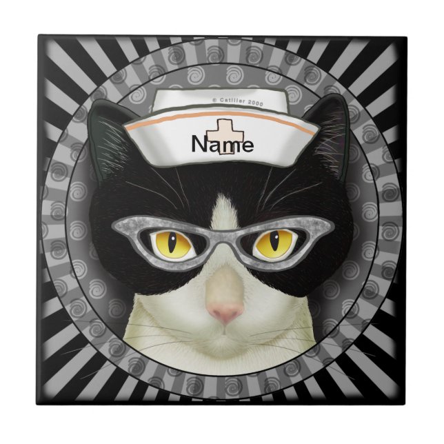 Tuxedo cat nurse  tile (Front)