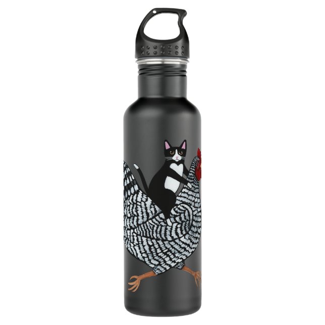 Tuxedo Cat on a Chicken  710 Ml Water Bottle (Front)