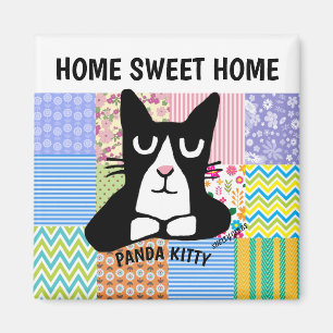 TUXEDO CAT ON A QUILT, PANDA KITTY MAGNET