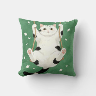 Tuxedo Cat on Swing Cat Lover Cushion