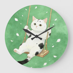 Tuxedo Cat on Swing Cat Lover Large Clock