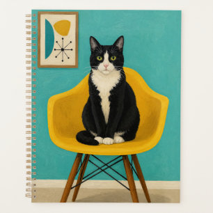 Tuxedo Cat On Yellow Mid Century Chair Planner