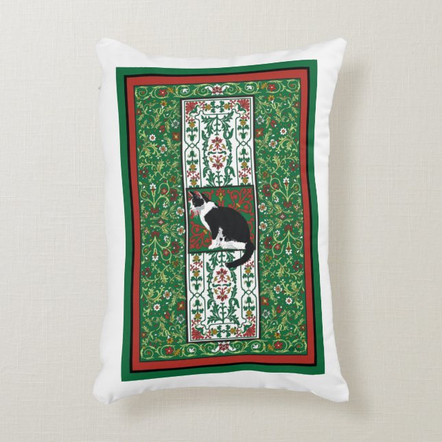 Tuxedo Cat Ornate Custom Decorative Cushion (Front(Vertical))
