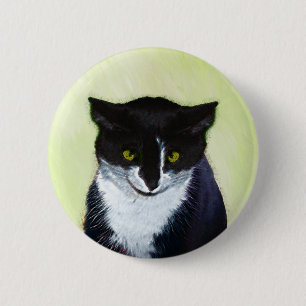 Tuxedo Cat Painting - Cute Original Cat Art 6 Cm Round Badge