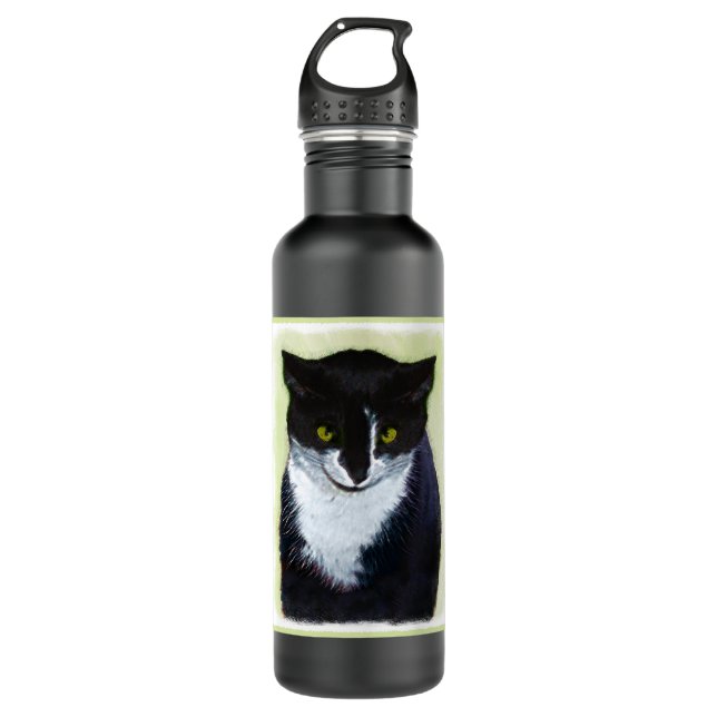 Tuxedo Cat Painting - Cute Original Cat Art 710 Ml Water Bottle (Front)