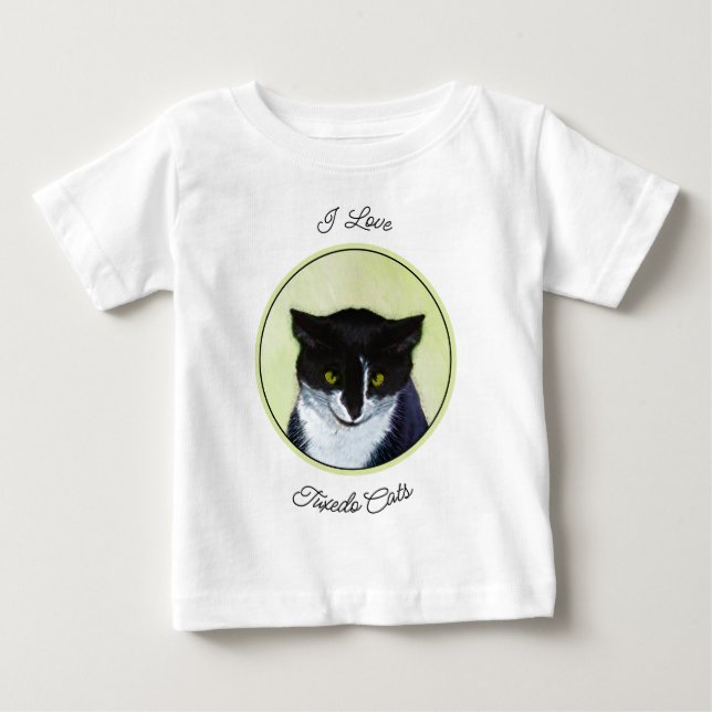 Tuxedo Cat Painting - Cute Original Cat Art Baby T-Shirt (Front)