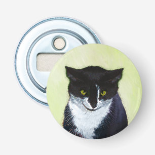 Tuxedo Cat Painting - Cute Original Cat Art Bottle Opener