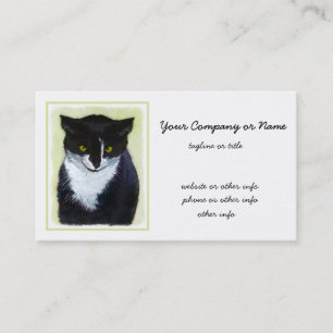 Tuxedo Cat Painting - Cute Original Cat Art Business Card