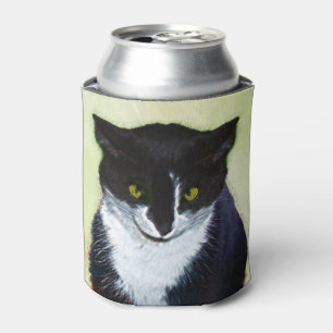 Tuxedo Cat Painting - Cute Original Cat Art Can Cooler