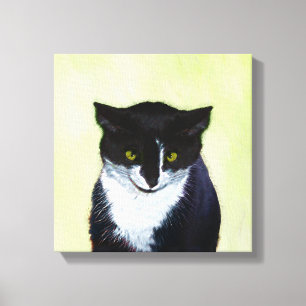 Tuxedo Cat Painting - Cute Original Cat Art Canvas Print