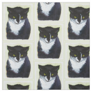 Tuxedo Cat Painting - Cute Original Cat Art Fabric