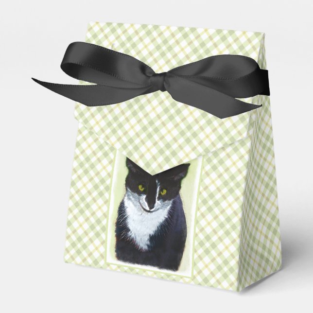 Tuxedo Cat Painting - Cute Original Cat Art Favour Box (Front Side)