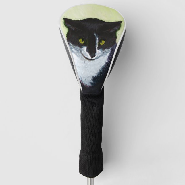 Tuxedo Cat Painting - Cute Original Cat Art Golf Head Cover (Front)