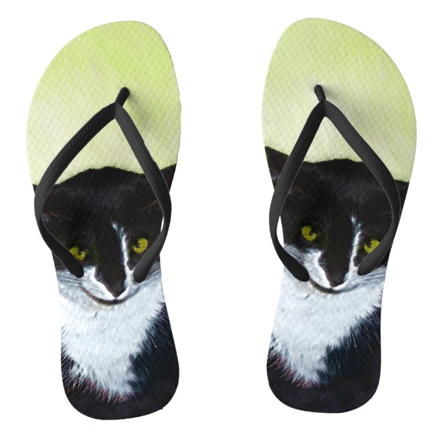 Tuxedo Cat Painting - Cute Original Cat Art Jandals (Footbed)