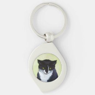 Tuxedo Cat Painting - Cute Original Cat Art Key Ring