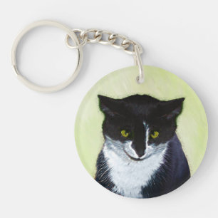 Tuxedo Cat Painting - Cute Original Cat Art Key Ring