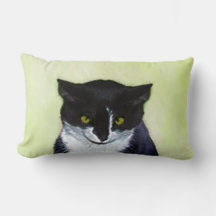 Tuxedo Cat Painting - Cute Original Cat Art Lumbar Cushion