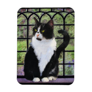Tuxedo Cat Painting - Cute Original Cat Art Magnet