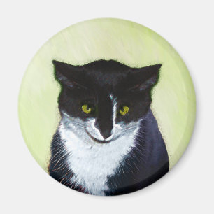Tuxedo Cat Painting - Cute Original Cat Art Magnet