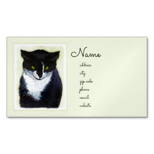 Tuxedo Cat Painting - Cute Original Cat Art Magnetic Business Card