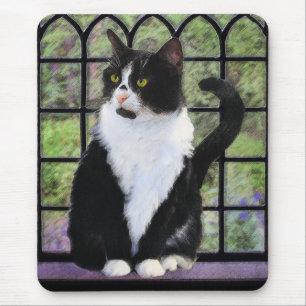 Tuxedo Cat Painting - Cute Original Cat Art Mouse Pad