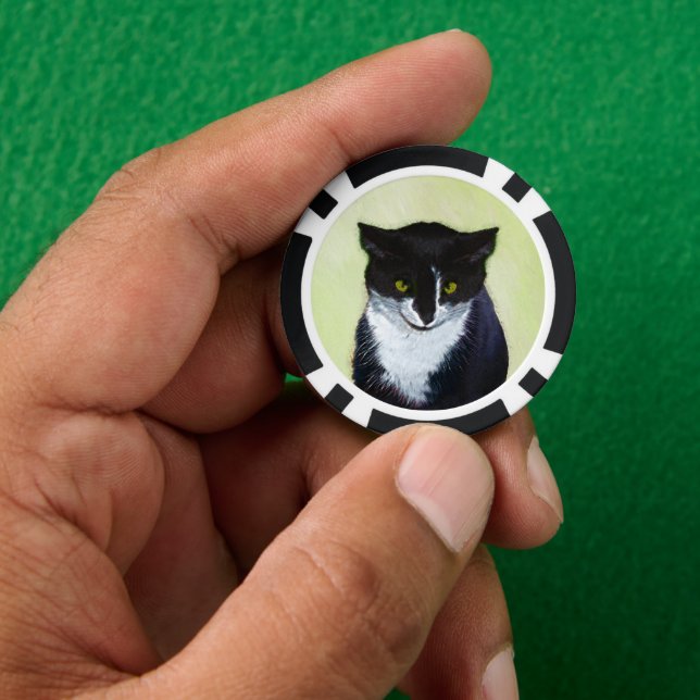 Tuxedo Cat Painting - Cute Original Cat Art Poker Chips (Hand)