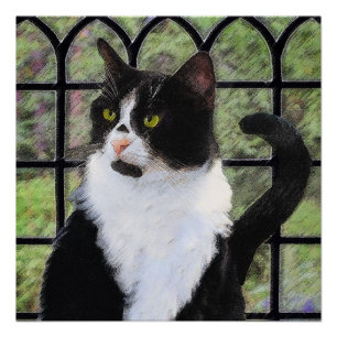 Tuxedo Cat Painting - Cute Original Cat Art Poster